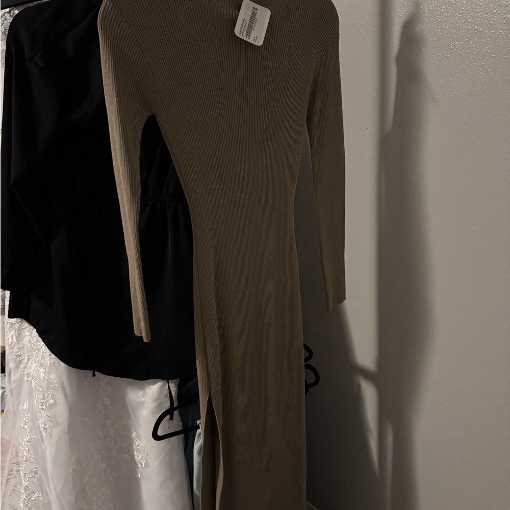 Elegant Olive Ribbed Dress
